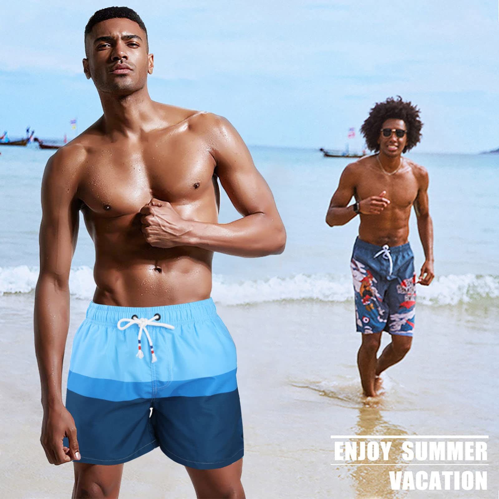 Danfiki Pantaloncini Costume da Bagno Uomo Asciugatura Veloce Calzoncini da Beach Costume da Bagno Fodera Rete con Taschino e Coulisse Trunks