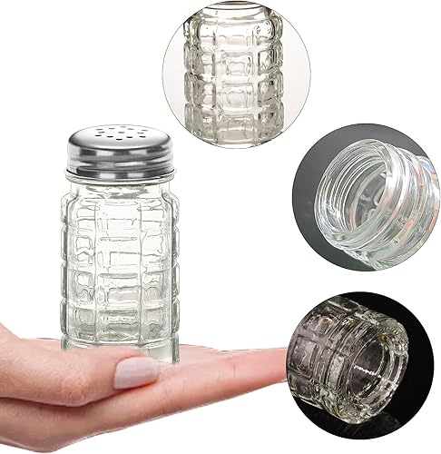 Miniatura 3 de Juego de 2 saleros y pimenteros retro de 1.5 onzas, estilo retro, de cristal transparente, para cocinas o restaurantes del hogar, 1.5 fl oz (2)