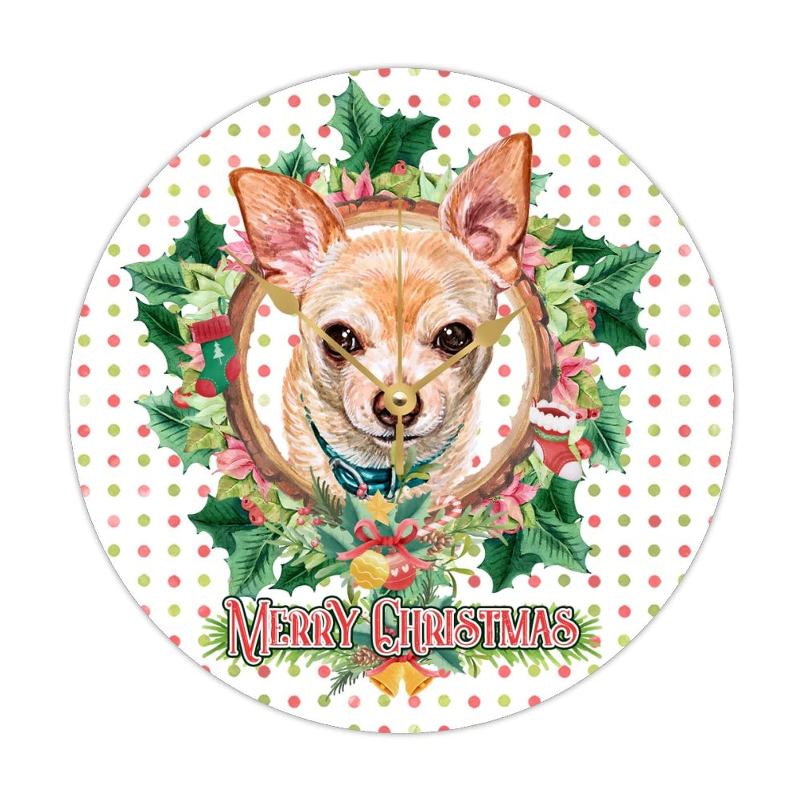 Horloge de Noël silencieuse sans tic-tac en bois pour chien 38cm
