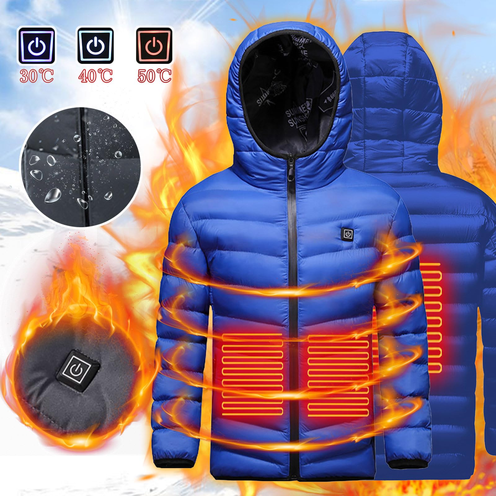 Veste Chauffant Electrique Enfant-avec Batterie Garçons Filles Manteau Doudoune Chauffante Lavable Léger avec Plusieurs Zones de Chauffage pour Thanksgiving Noël Manteau Doudoune Chauffant Enfant