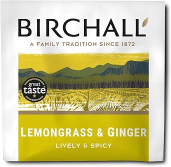 Birchall Tea Bags, Lemongrass & Ginger Herbal Tea Gift Set, Caffeine Free Tea Bursting with Full Flavour, Perfect Vegan Gifts, 25 Enveloped Plant-Based Tea Bags