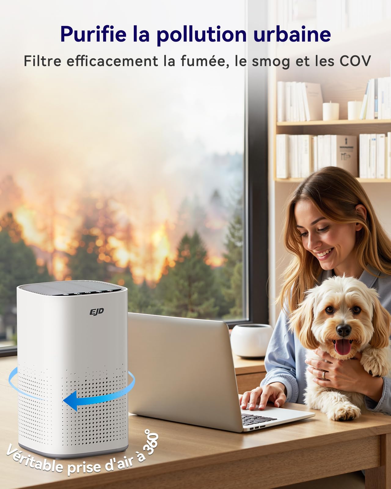 Purificateur d'air pour grande chambre à coucher jusqu'à 70 m² avec CADR 223 m³/h, purificateur d'air HEPA H13 silencieux avec mode nuit à 15 dB, filtre 3 en 1 éliminant 99,97% des particules fines.