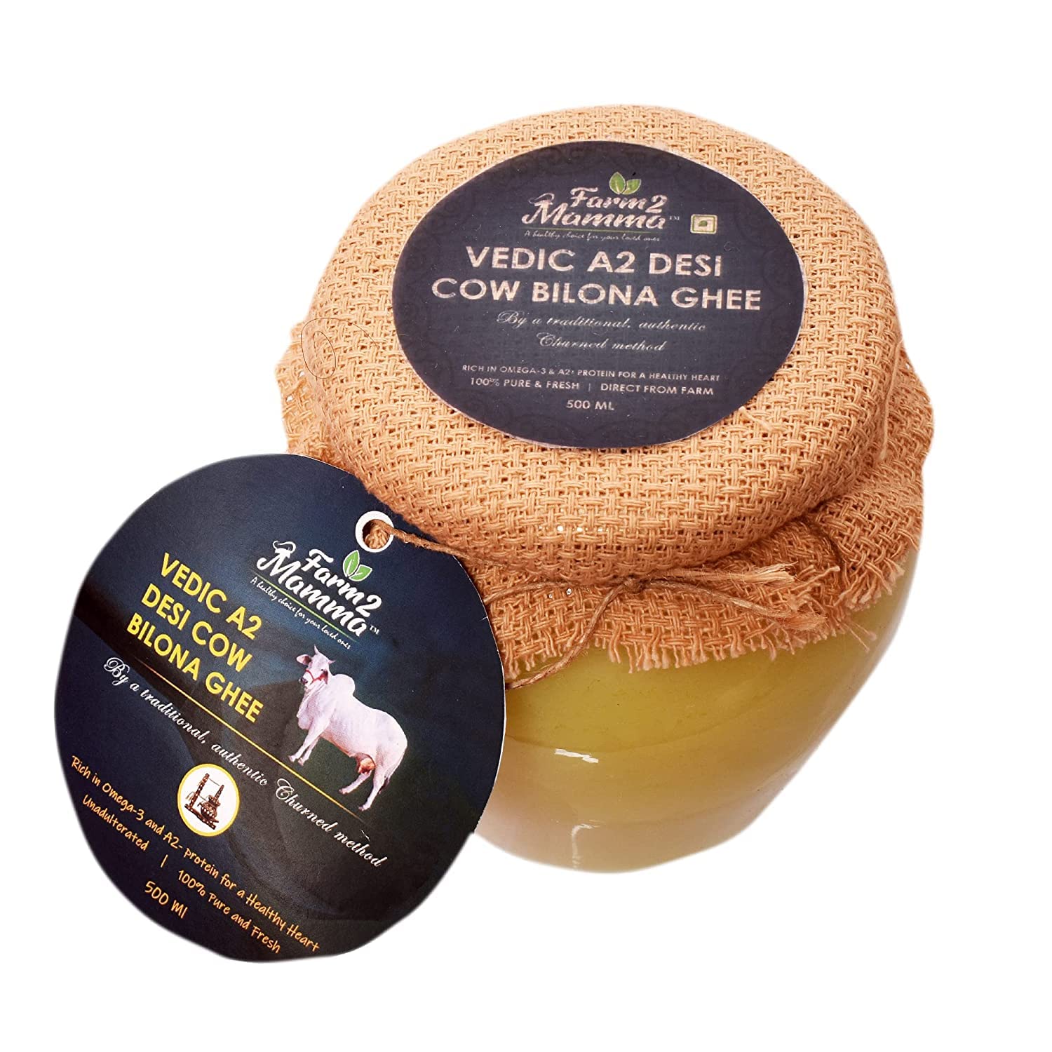 Farm2Mamma Vedic A2 Desi Kuh Bilona Ghee, 500 ml