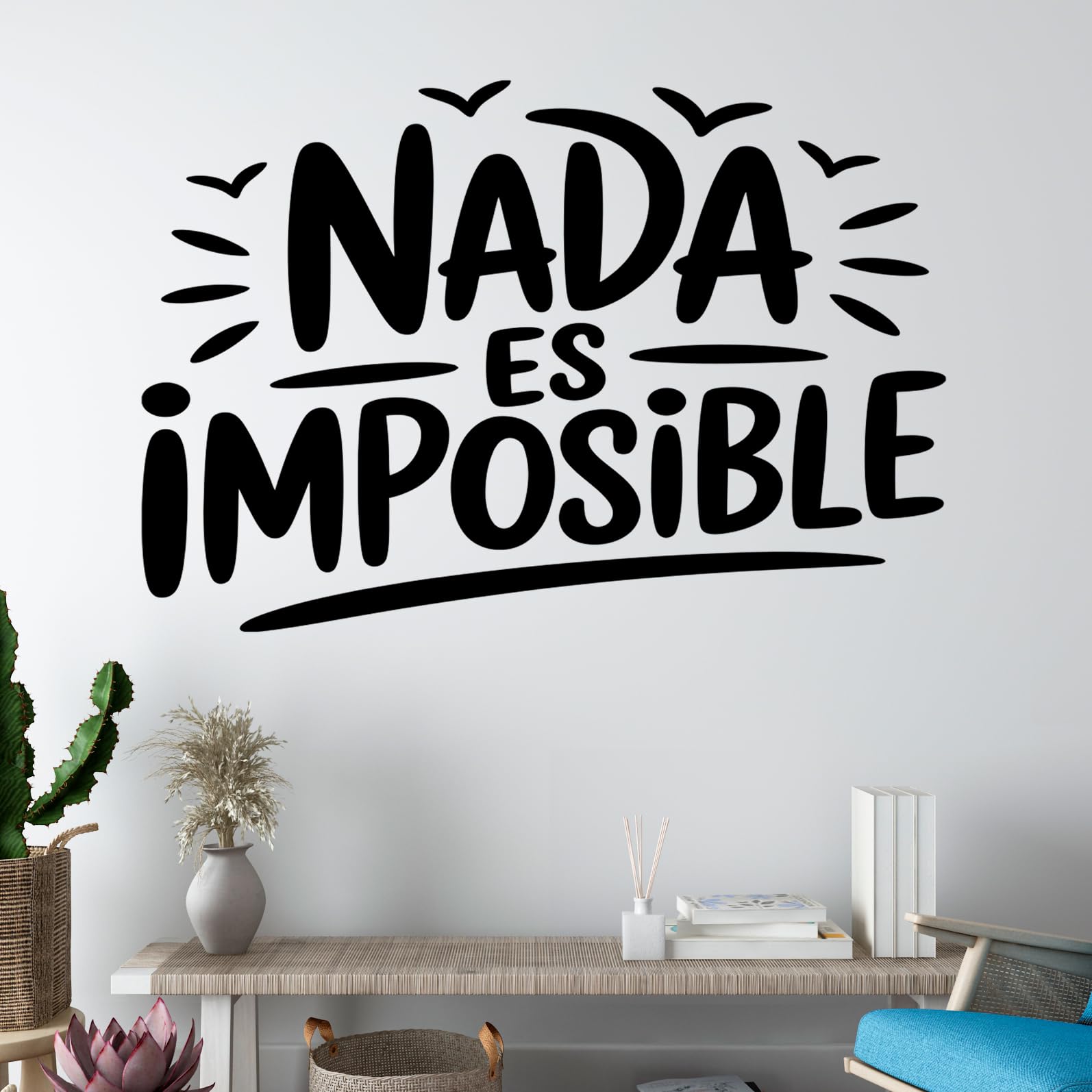 Vinilo Motivacional con Frase Inspiradora "Nada Es Imposible", Pegatina Decorativa para Hogar, Oficina o Gimnasio, Adhesivo de Pared con Mensaje de Superación y Energía Positiva (Negro, 120 x 83 cm)