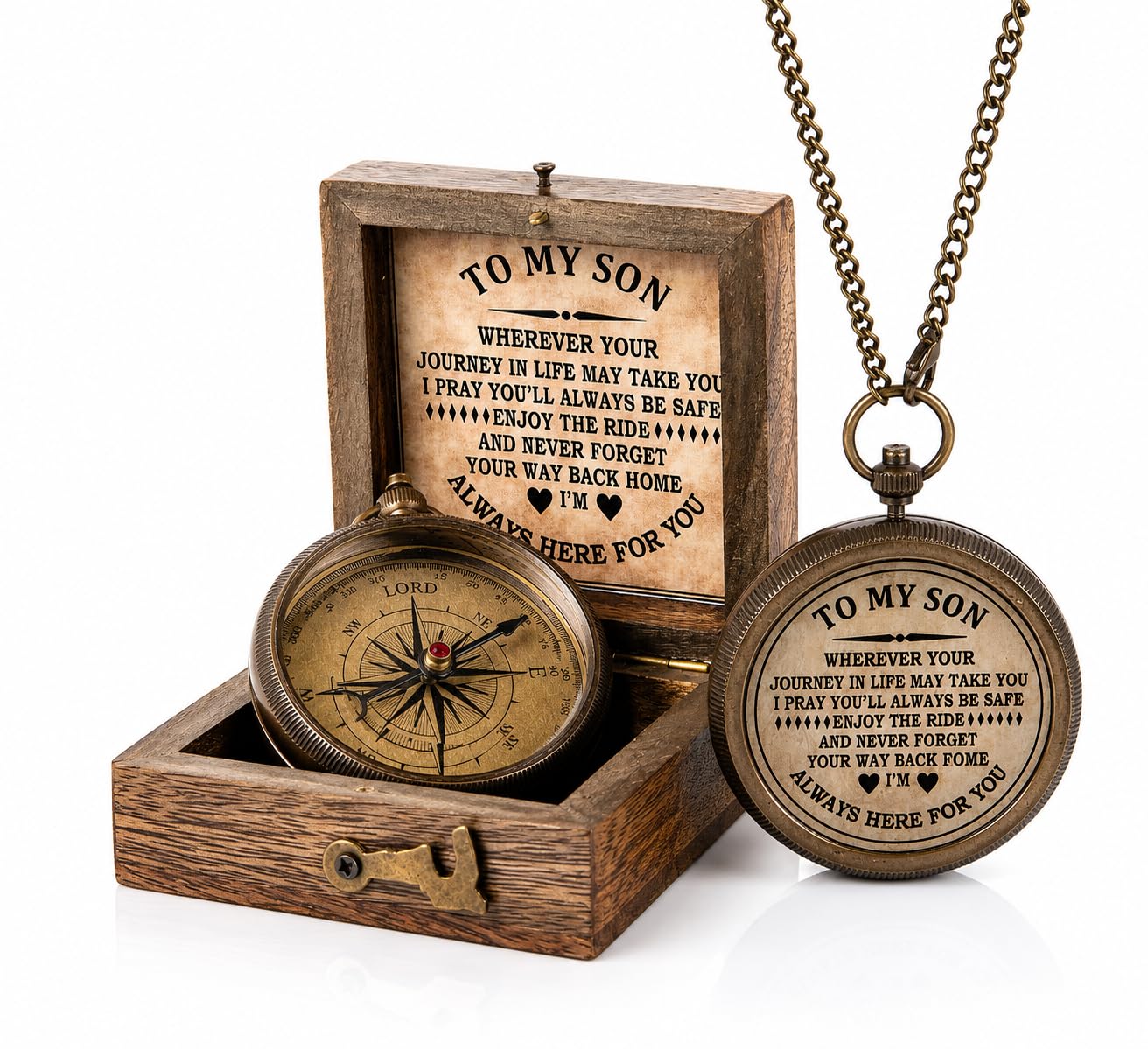 Gift for Son Brass Compass Engraved with Inspirational Quote | Birthday Gift from Dad Mom | Graduation, Baptism, Confirmation, Christmas Keepsake