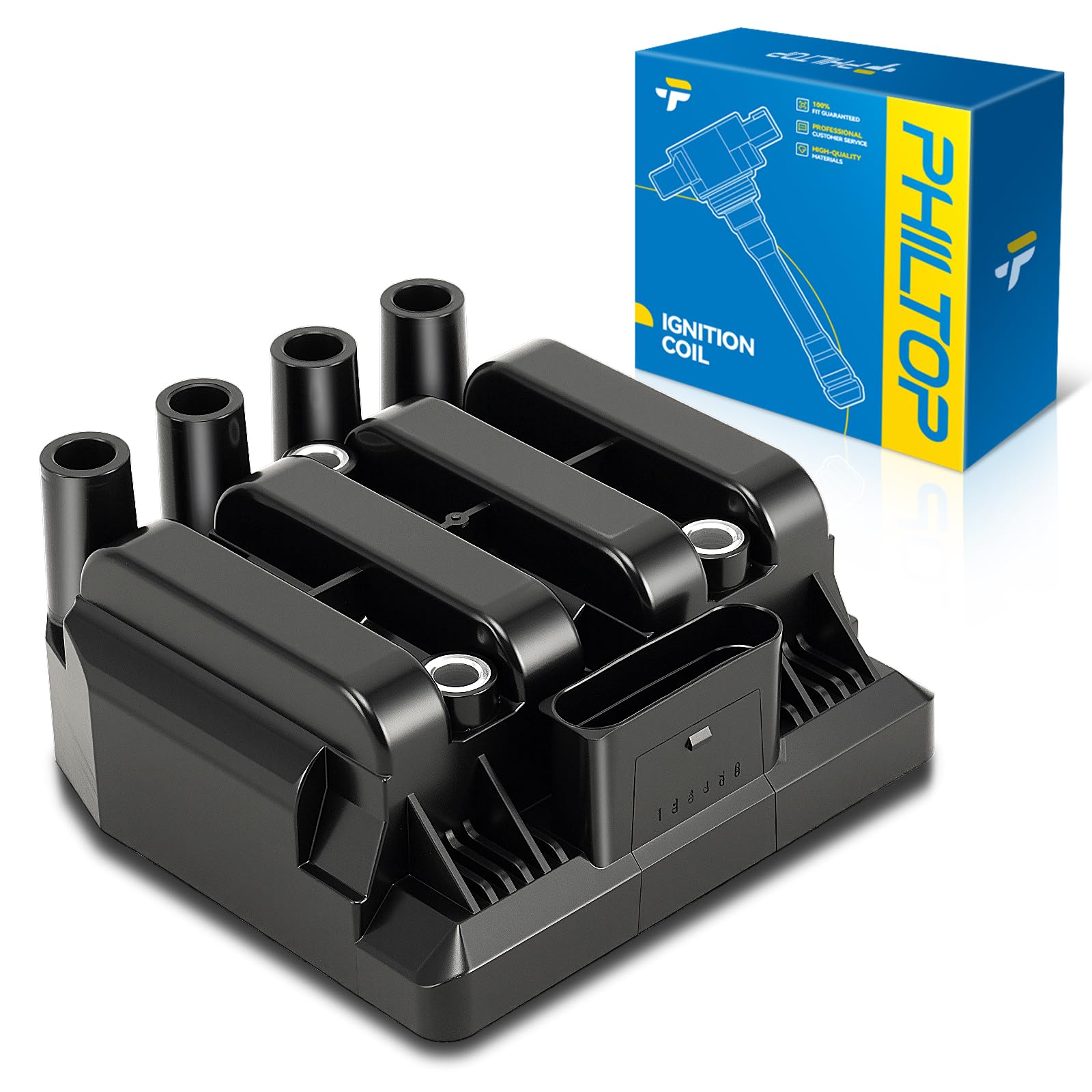 PHILTOP 1-Pack Ignition Coil UF484 Fit for Volkswagen Beetle Jetta Golf | Volkswagen Beetle 1998-2005 2.0L, Jetta 2001-2005 2.0L, Golf 2001-2006 2.0L