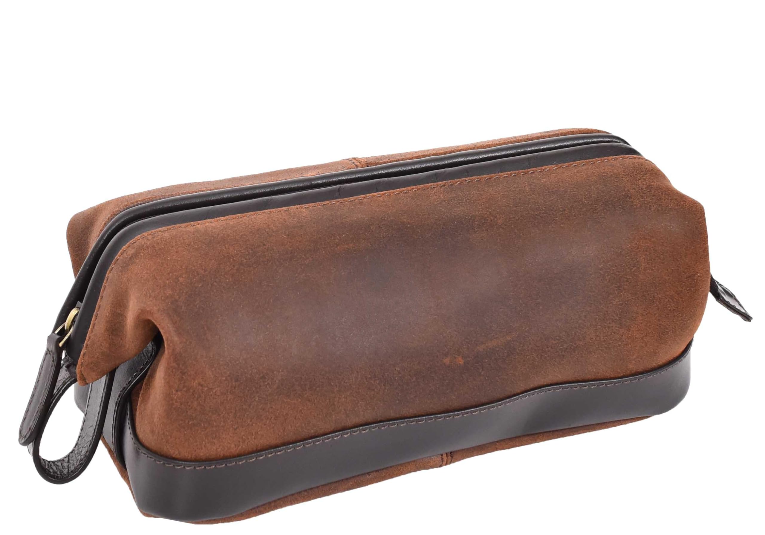 Skórzana kosmetyczka w stylu vintage zestaw do golenia Dopp z uchwytem do noszenia HLG77 brązowa, Brązowy, L, Kosmetyczka