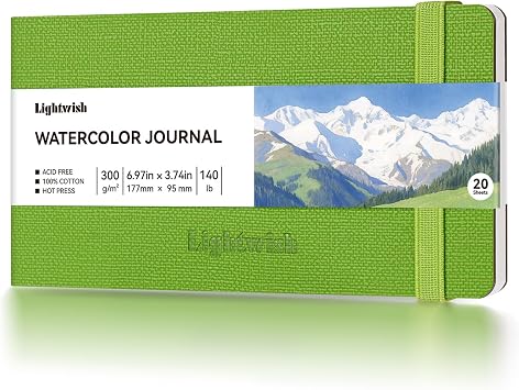 Watercolor Journal - 100% Cotton Hot Press Paper | 20 Sheets 40 Pages | 300GSM 140lb | PU Leather Cover Watercolor Sketch Books for Artists Painting,Mixed Media 7.0 in x 3.7 in