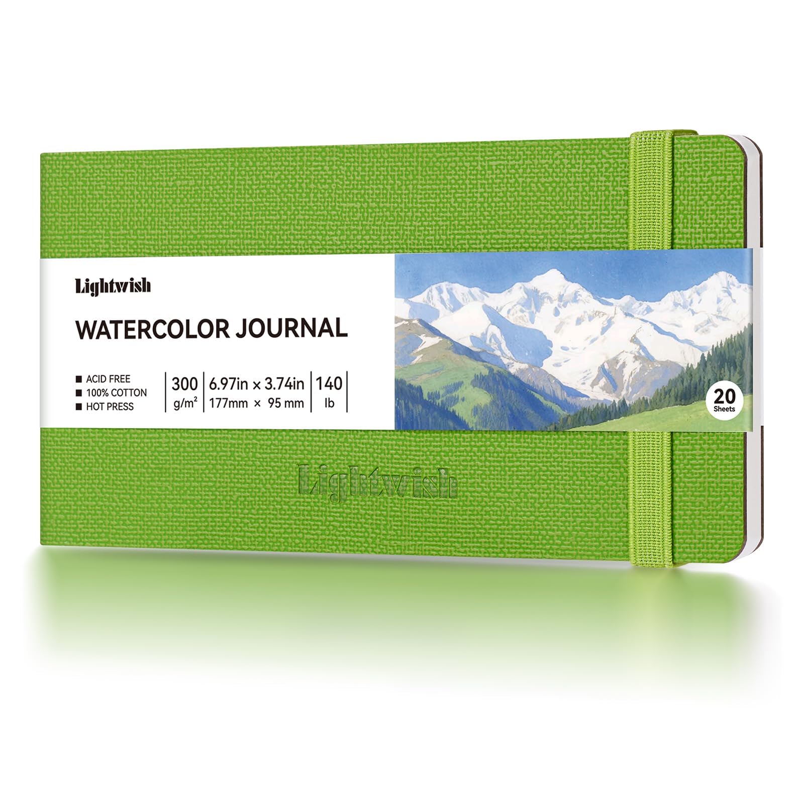 Lightwish Watercolor Sketchbook, 100% Cotton Cold Press Watercolor Journal 9.5x17.5cm, 20 Sheets (140lb/300gsm), Acid-Free Watercolor Paper for Watercolors, Gouache, Mixed Media