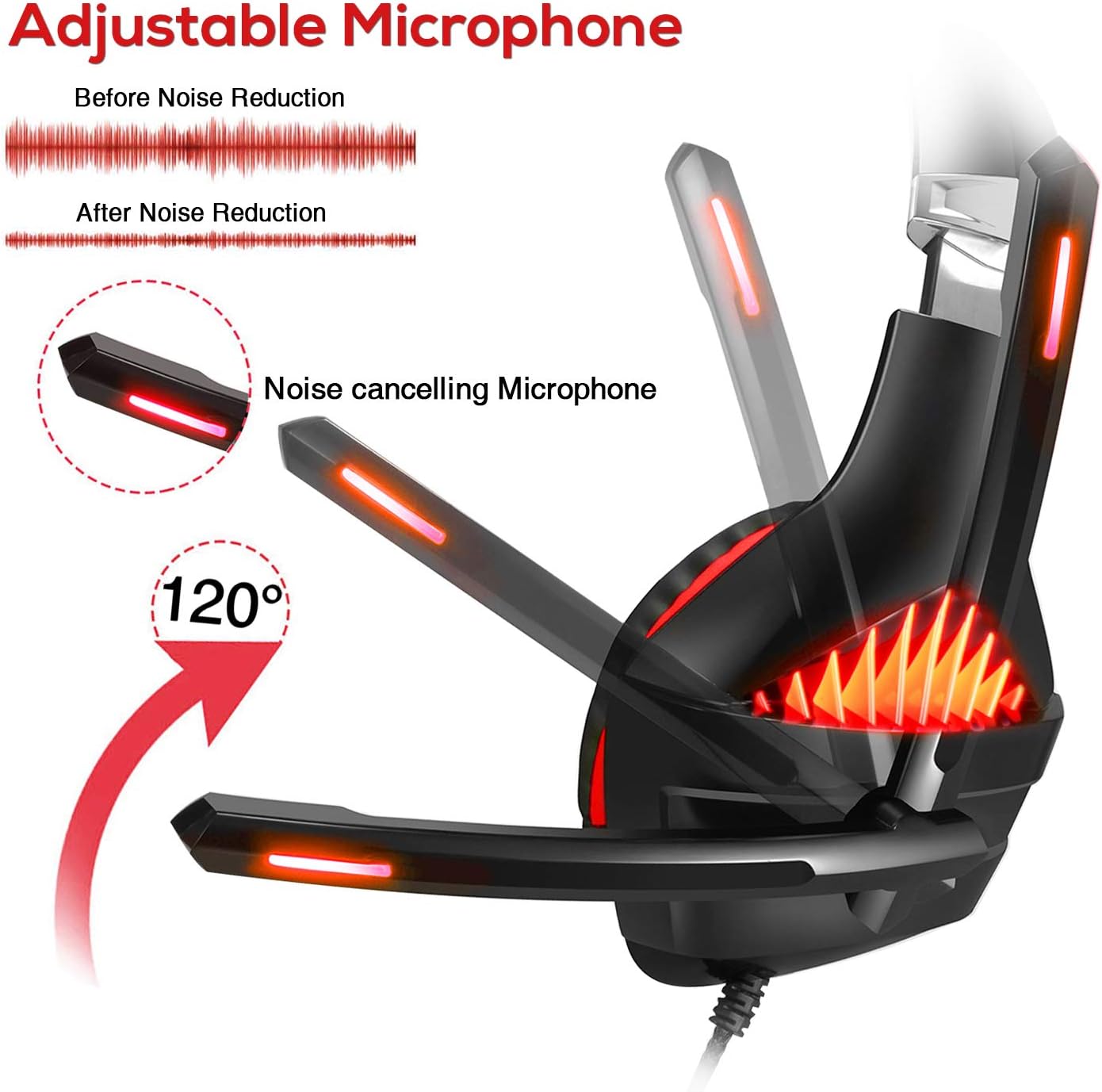 BlueFire Upgraded Professional PS4 Gaming Headset 3.5mm Wired Bass Stereo Noise Isolation Gaming Headphone with Mic and LED Lights for Playstation 4, PS5, Xbox one, Laptop, PC (Red)