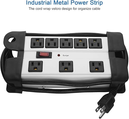 Miniatura 6 de Protector de sobretensiones resistente para electrodomésticos, regleta de alimentación de taller de 8 salidas con 1200 julios, metal con cable de