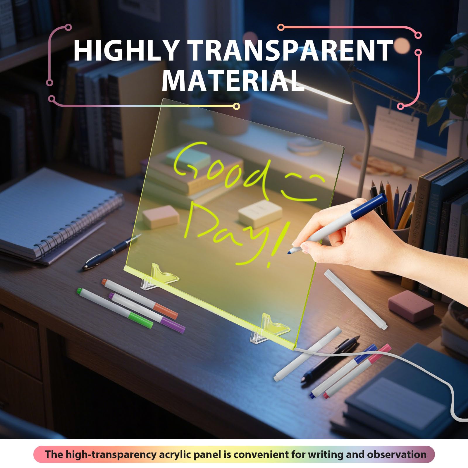 LED Drawing Board with 7 Colors Pen 30x40cm Magic Board Light up Acrylic Writing Boards LED Light Note Message Boards Dry Erase Memo Arts Doodle Glow Desktop Note Pad for Office School Home - Image 3
