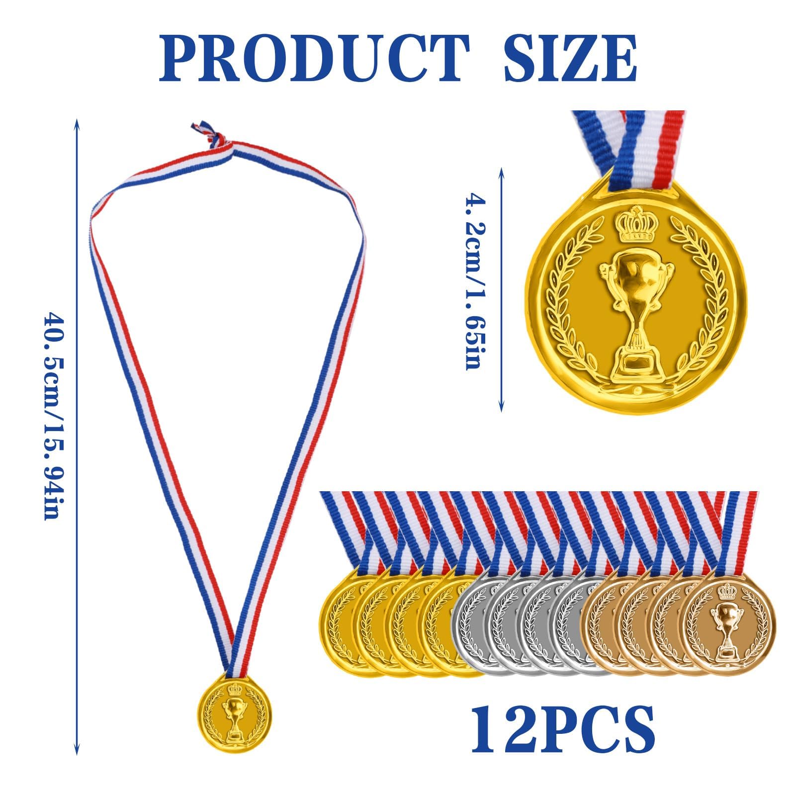 12 Pièces Medailles Enfant,Médailles de Récompense d'or,d'argent et de Bronze avec Ruban,Medaille pour Jeux d'enfants,Compétitions Sportives et Jeux de Bureau