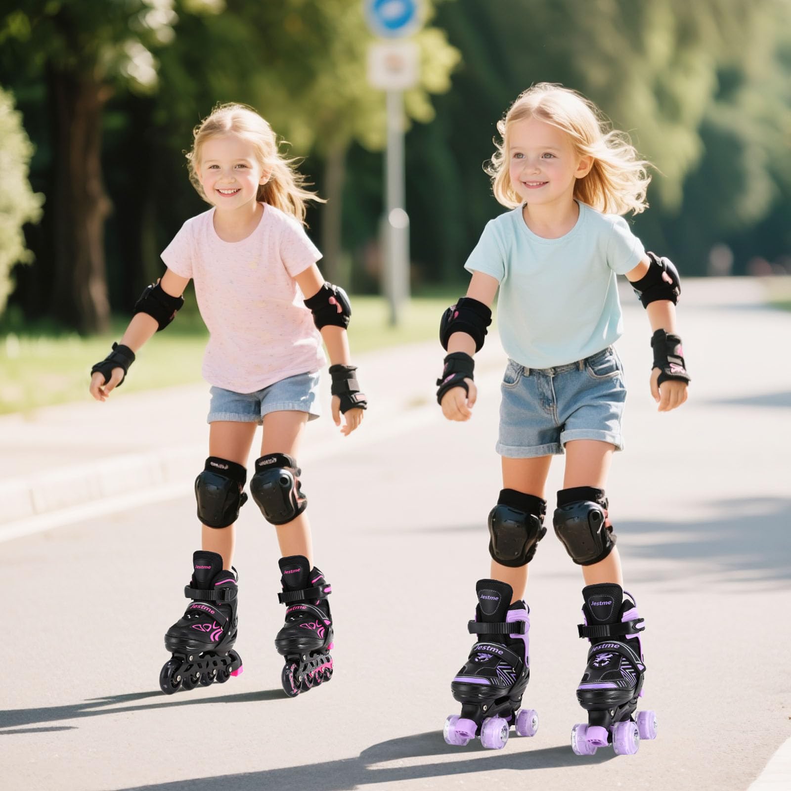 Roller Enfant Fille en Ligne, Patins à roulettes réglables pour Enfants 3 à 9 Ans, Rollers Enfant Fille lumières Amusantes pour Enfants pour débutants