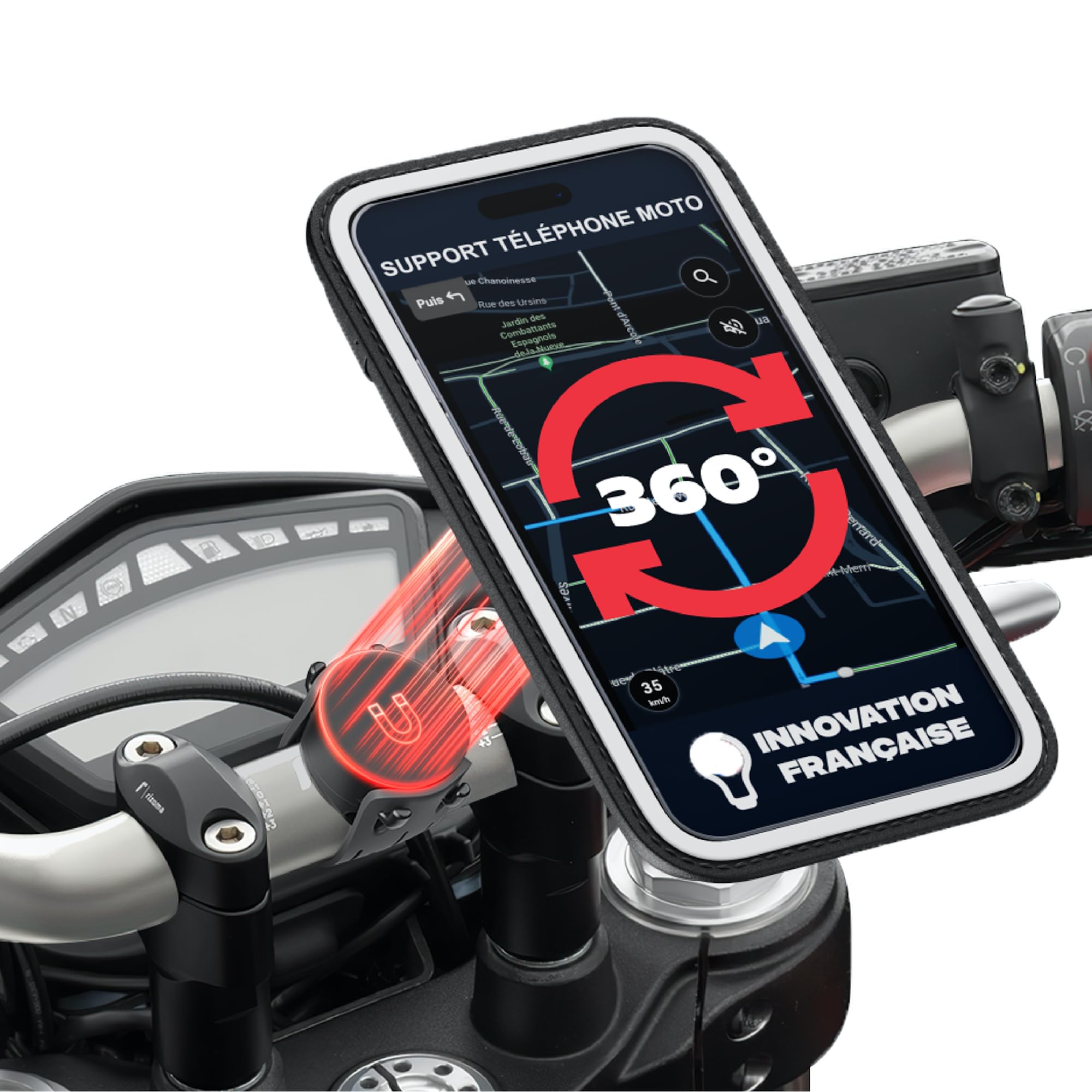 Shapeheart Support Téléphone Moto Magnétique Universel - Pochette Étanche Tactile XL - Fixation Guidon Moto, Scooter, Trottinette - Housse Smartphone Imperméable - Maintien Stable et Rapide