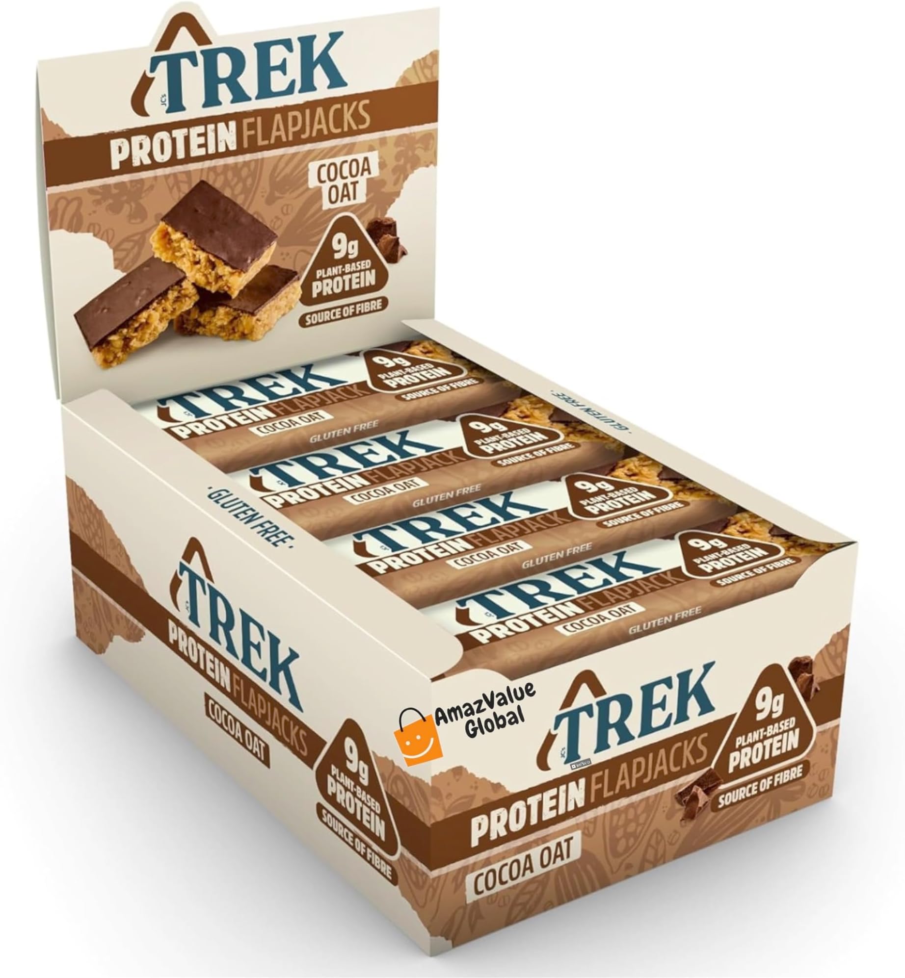 Trek High Protein Flapjack Cocoa Oat 50g (Pack of 16 Bars)- Gluten Free - Vegan Snack