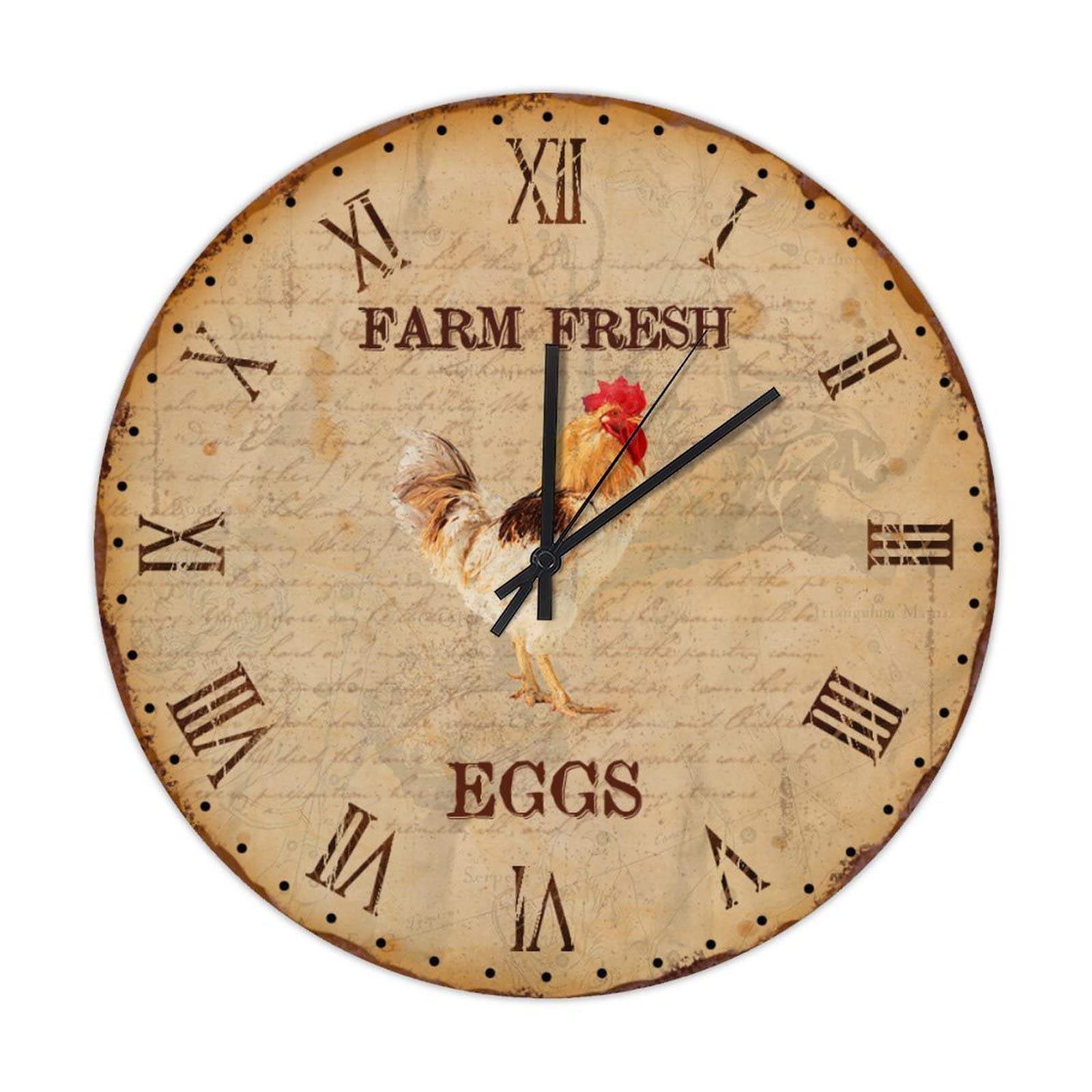 Horloge murale à quartz coq en bois avec grand cadran lisible fonctionnant sur pile