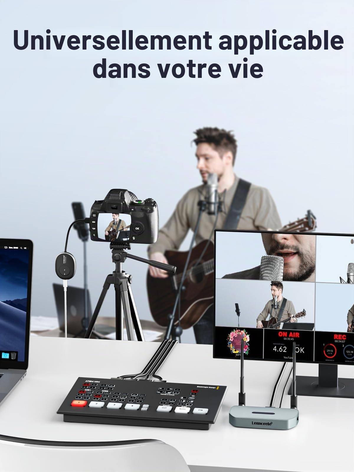 Lemorele Émetteur USB-A et récepteur HDMI sans Fil, 50 m, 1080P@60Hz