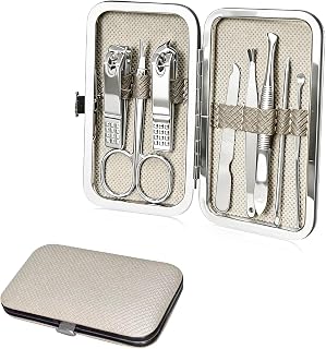 Travel Nail Kit – Manicure Set with Fingernail & Toenail Clippers, Stainless Steel Nail Tools in Travel Case, Portable Grooming Essentials for Men & Women (Beige)