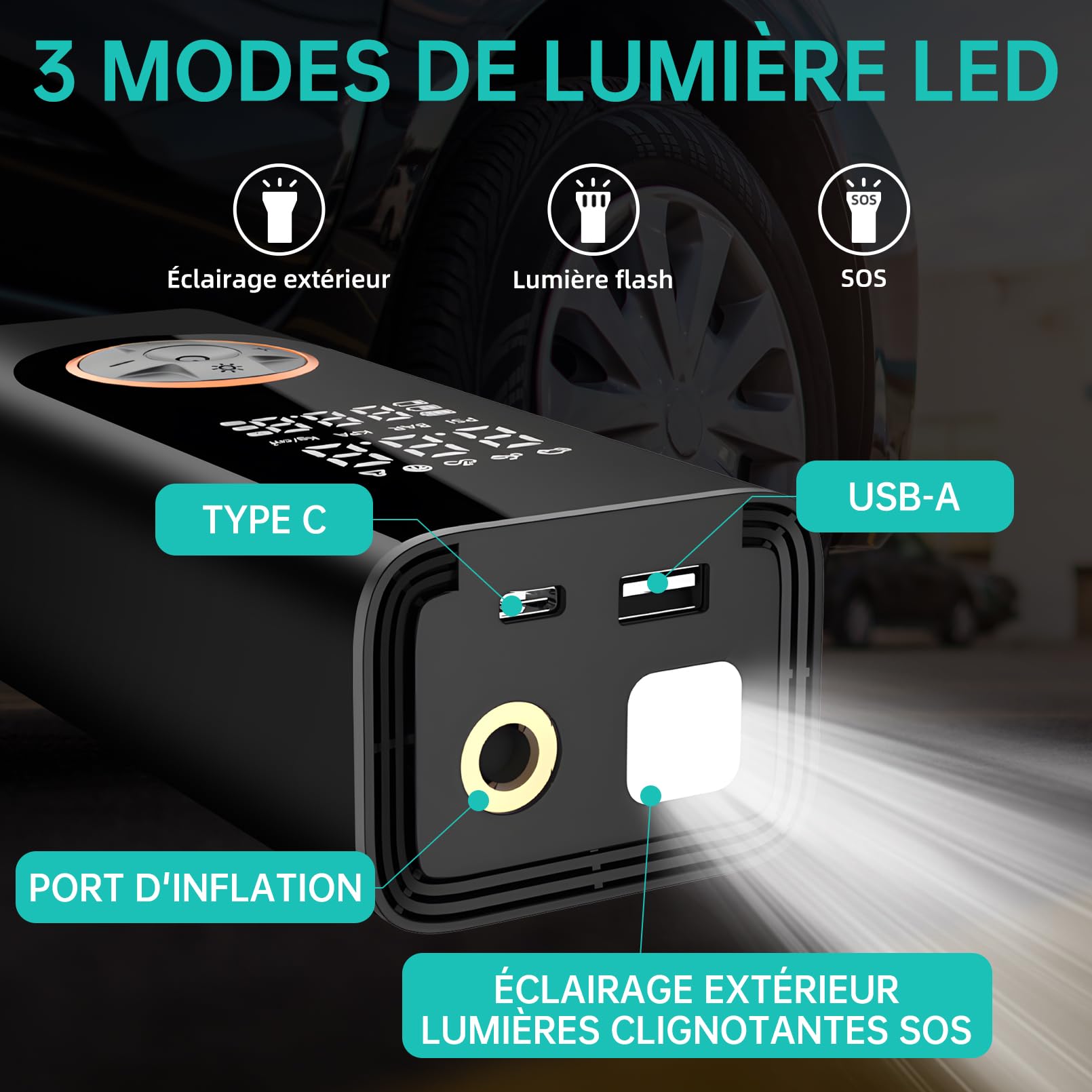 Gonfleur de pneus sans fil compresseur d'air portable pompe à pneus de voiture numérique DC 12V 150PSI pompe à air électrique pour pneus de véhicule/vélo/gonflables avec préréglée et arrêt automatique