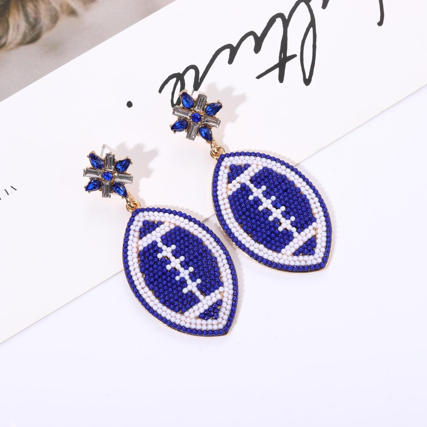 Beaded Football Earrings for Women Rhinestone Beads Game Day Earrings Sports Team Dangle Earrings Football Mom Accessories Jewelry Gifts - Image 4