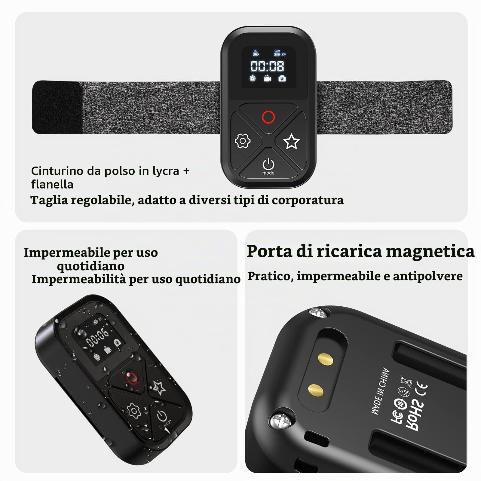TELESIN Impermeabile Intelligente Telecomando Comando per GoPro Hero 11black Hero 10/hero 9 black (per Hero 11/10/9 black)