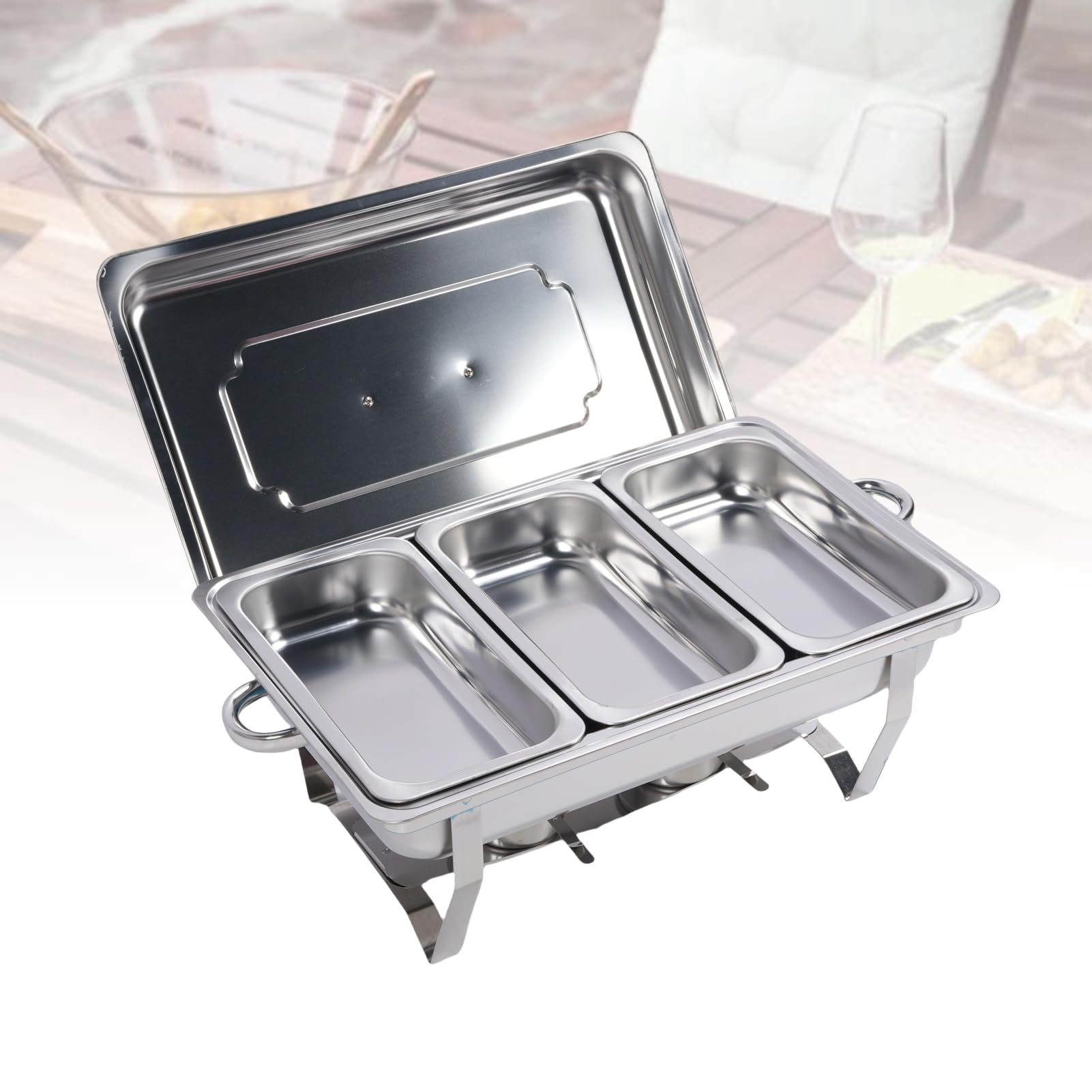 Scaldavivande per Buffet in Acciaio Inossidabile da 4 Pezzi, Scaldavivande Rettangolari da 9 QT per Buffet, con Struttura Pieghevole per Feste, Catering, Matrimoni Ed Eventi all'aperto