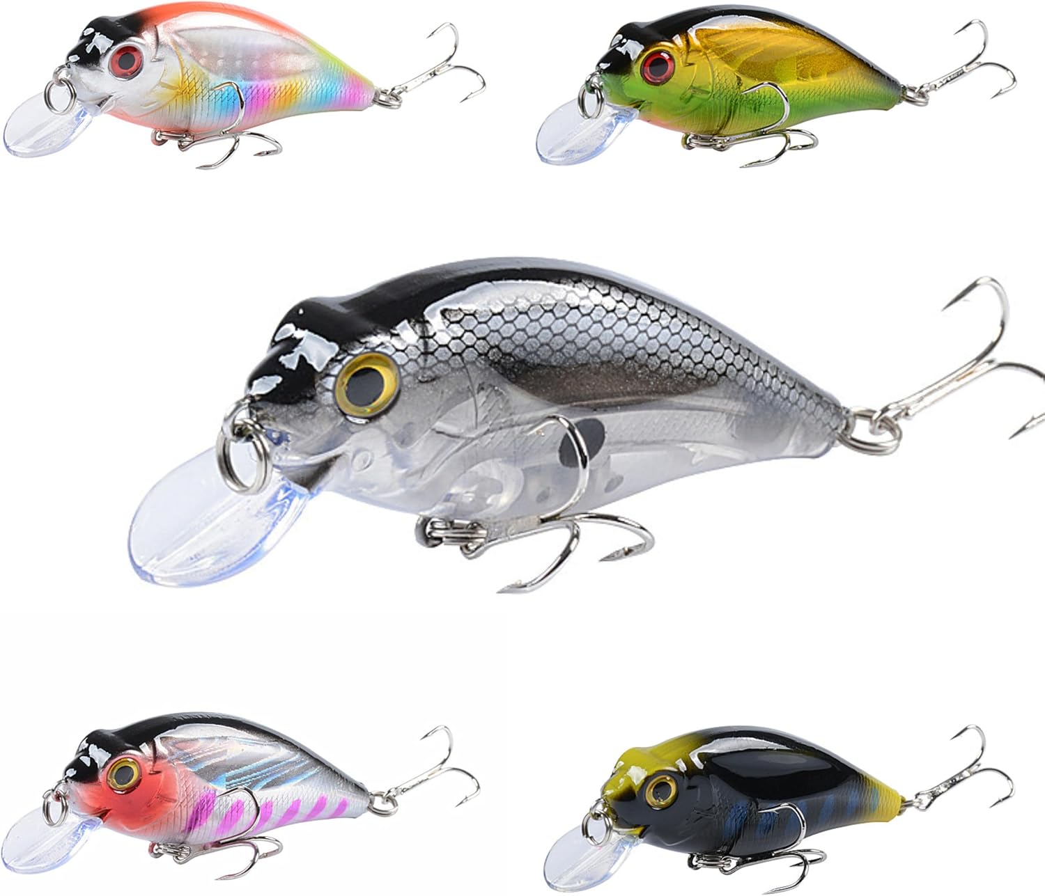 5 Pcs Suspending Fishing Crankbaits Crank Baits Jerkbaits Minnow Lures Kit, Crank Bait with Rattling Beads,as Long Cast Zigzag Swimbaits for Bass Trout etc Freshwater Saltwater 47