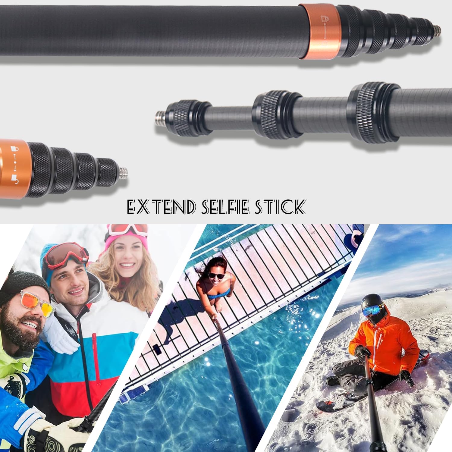 Selfie Stick for Insta360 X3, 3M/118 Inch Carbon Fiber Invisible Ultra Long Extension Pole, Insta360 ONE X2/ ONE R/ X Camera (Gold)