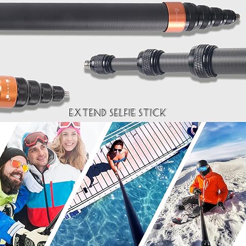 Miniatura 4 de Palo selfie para Insta360 X3, poste de extensión ultra largo invisible de fibra de carbono de 9.8 ft, cámara Insta360 ONE X2ONE RX (dorado)