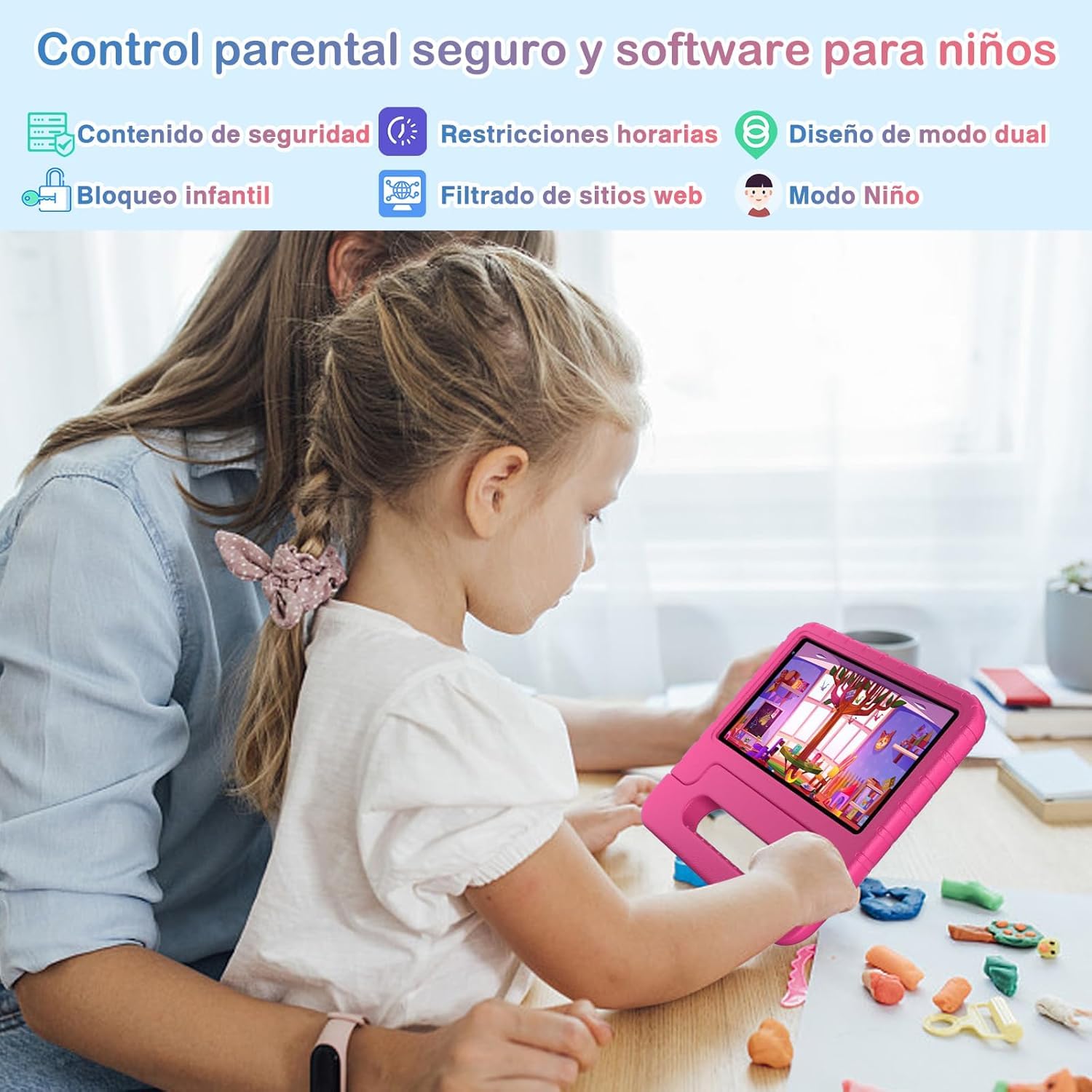 Tablet para Niños 7 Pulgadas,Android Niños Tablet, 10GB RAM + 64GB ROM/TF 512GB, Kids Educativos | Control Parental | Octa-Core 1.8GHz | 5G WiFi 6 | Cámara Dual | BT5.0,con Funda EVA Rojo
