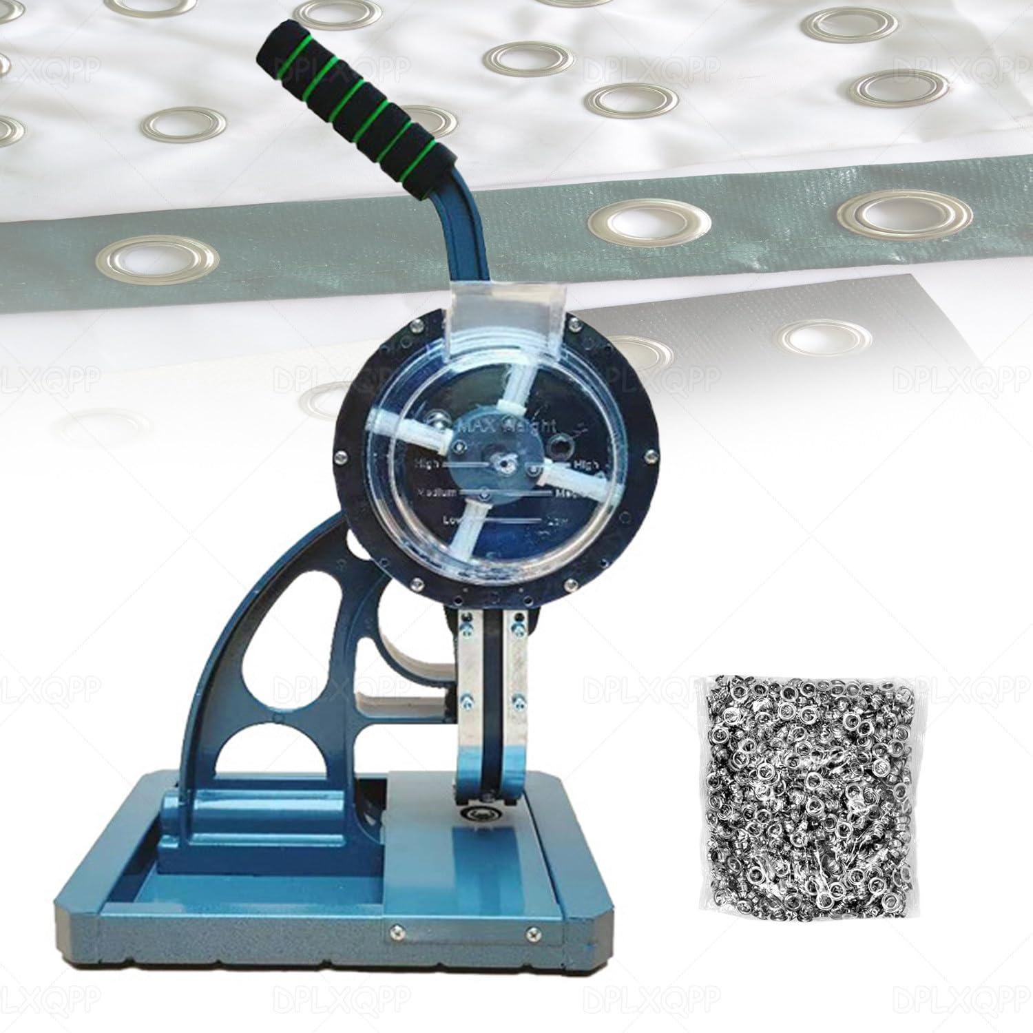 DPLXQPP Manual Eyelet Press,Grommet Tool Kit with 1000PCS Eyelet Grommets,Semi-Automatic Grommet Machine Auto Feeding,3-in-1 Eyelet Puncher for Banner Tarpaulin Fabric Leather 12mm