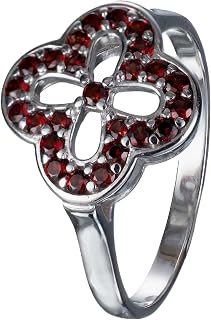 Bohemian Garnet Sterling Silver Four Leaf Clover Ring