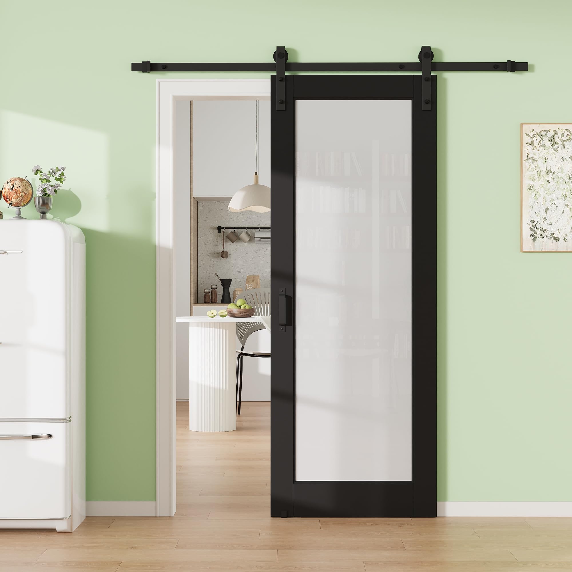 32in x 80in 1-Lite Tempered Frosted Glass Barn Door with 72in Track Kit