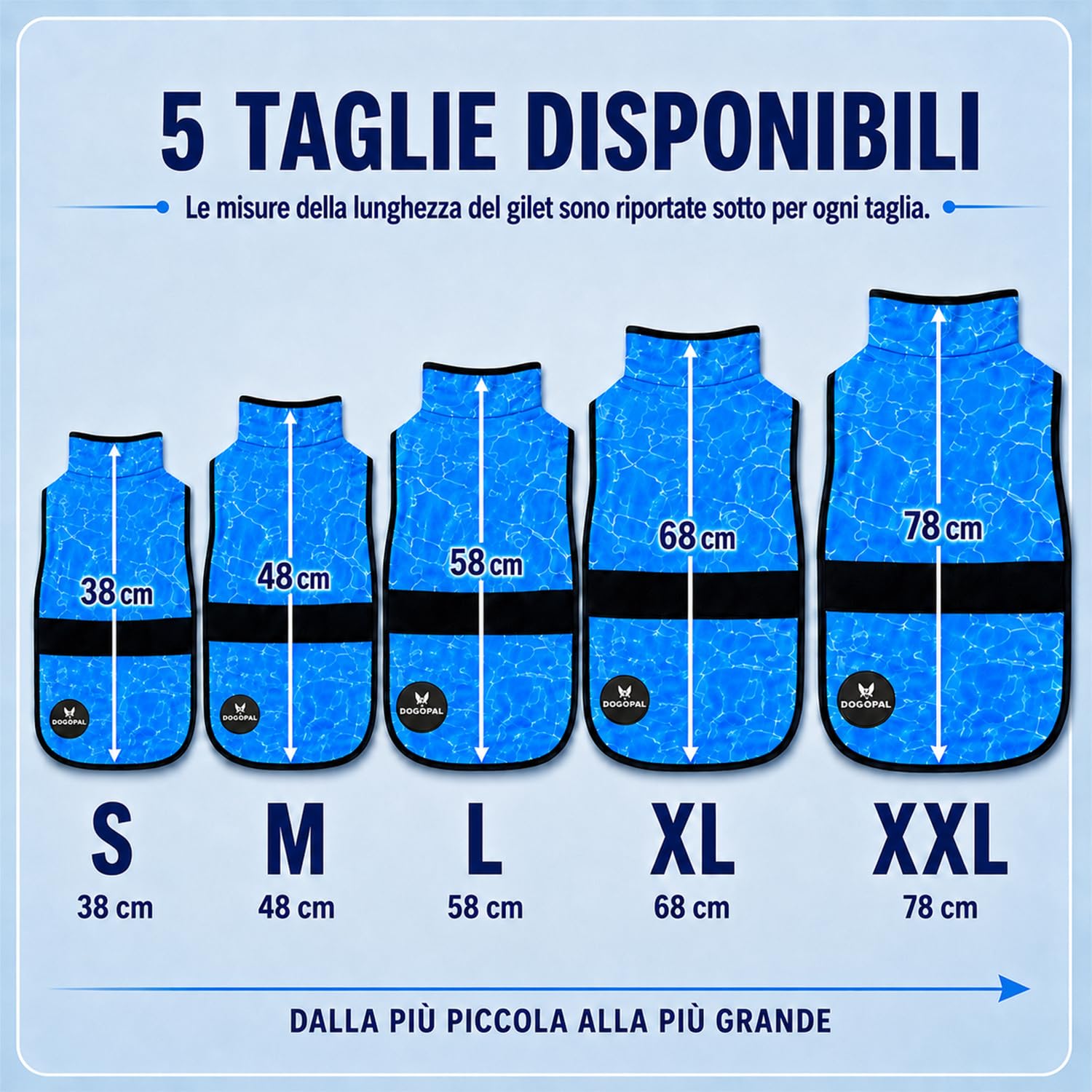 DOGOPAL Gilet Refrigerante per Cani, Giubbotto Rinfrescante Attivato dall'Acqua con Protezione UV, Maglia Estiva Leggera e Traspirante con Collo Alto per il Caldo, Passeggiate e Outdoor (Blu, XL)