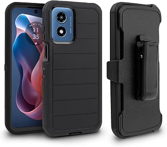 Shockproof Case for Motorola Moto G-Play 2024 with Belt Clip Holster, Built-in Screen Protector Heavy Duty Rugged Full-Body Protective Case Cell Phone Cover with Kickstand Pro Black