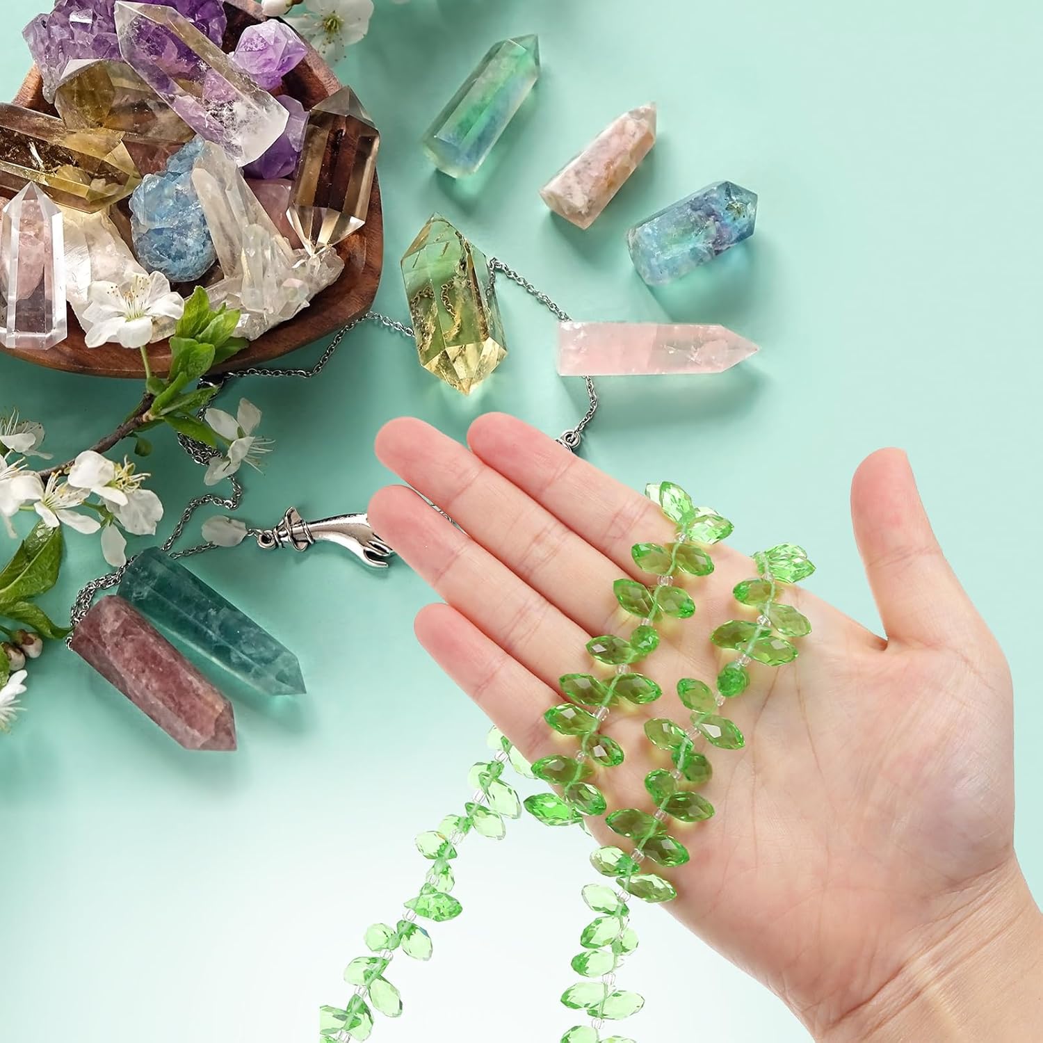 PATIKIL 5 Strands 450-475Pcs Teardrop Crystal Beads, 12x6mm Faceted Teardrop Briolette Horizontal Glass Beads Loose Bead for Bracelet Jewelry Making, Light Green - Image 3