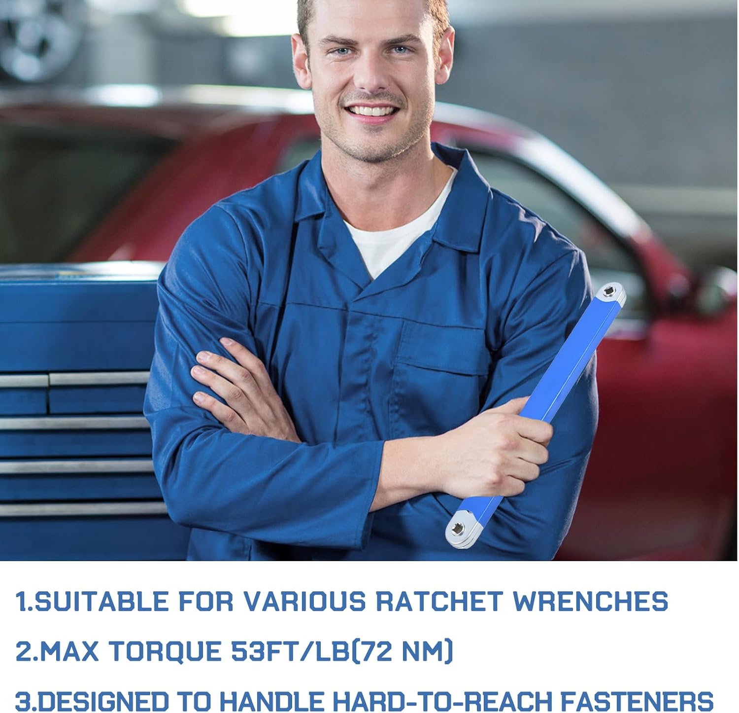 Offset Extension Wrench with 1/2", 1/4" and 3/8" Square Drive Adapters - Wrench Extender Tool for Car