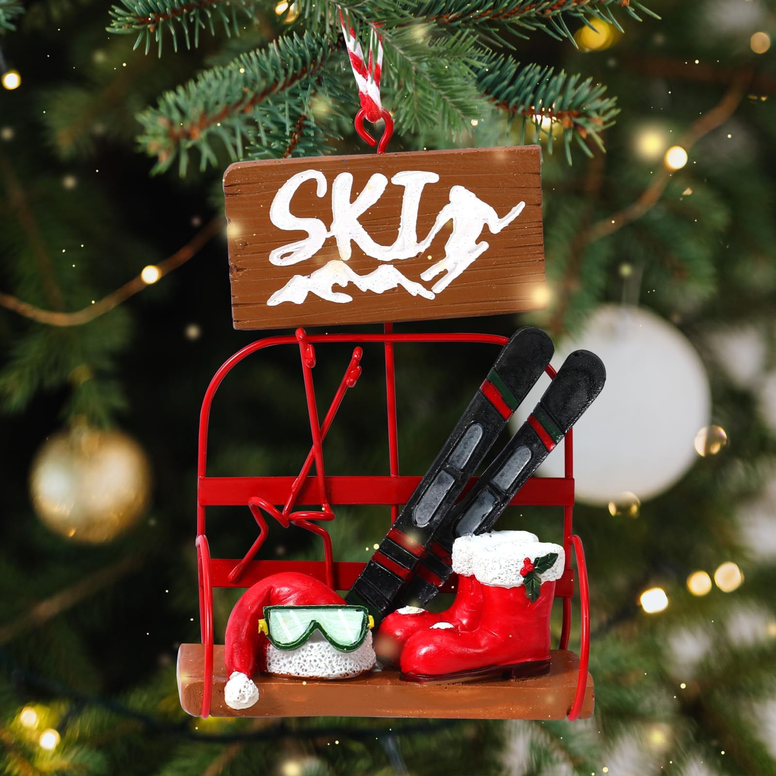 Skiing Christmas Ornament Santa's Shoes Skis Skier Skisticks Resin Christmas Tree Ornaments for Ski Lovers Friend Family Skier