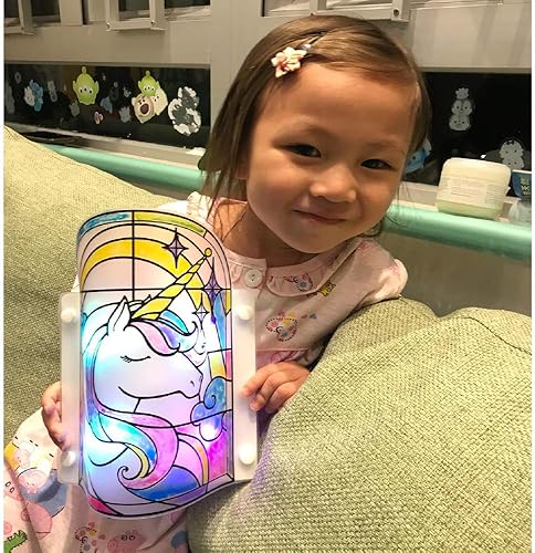 Miniatura 3 de C.S. Lámpara de mesa de noche de unicornio para niños, luz nocturna para niños, decora tu propia luz de unicornio, vitral, luz LED que cambia de