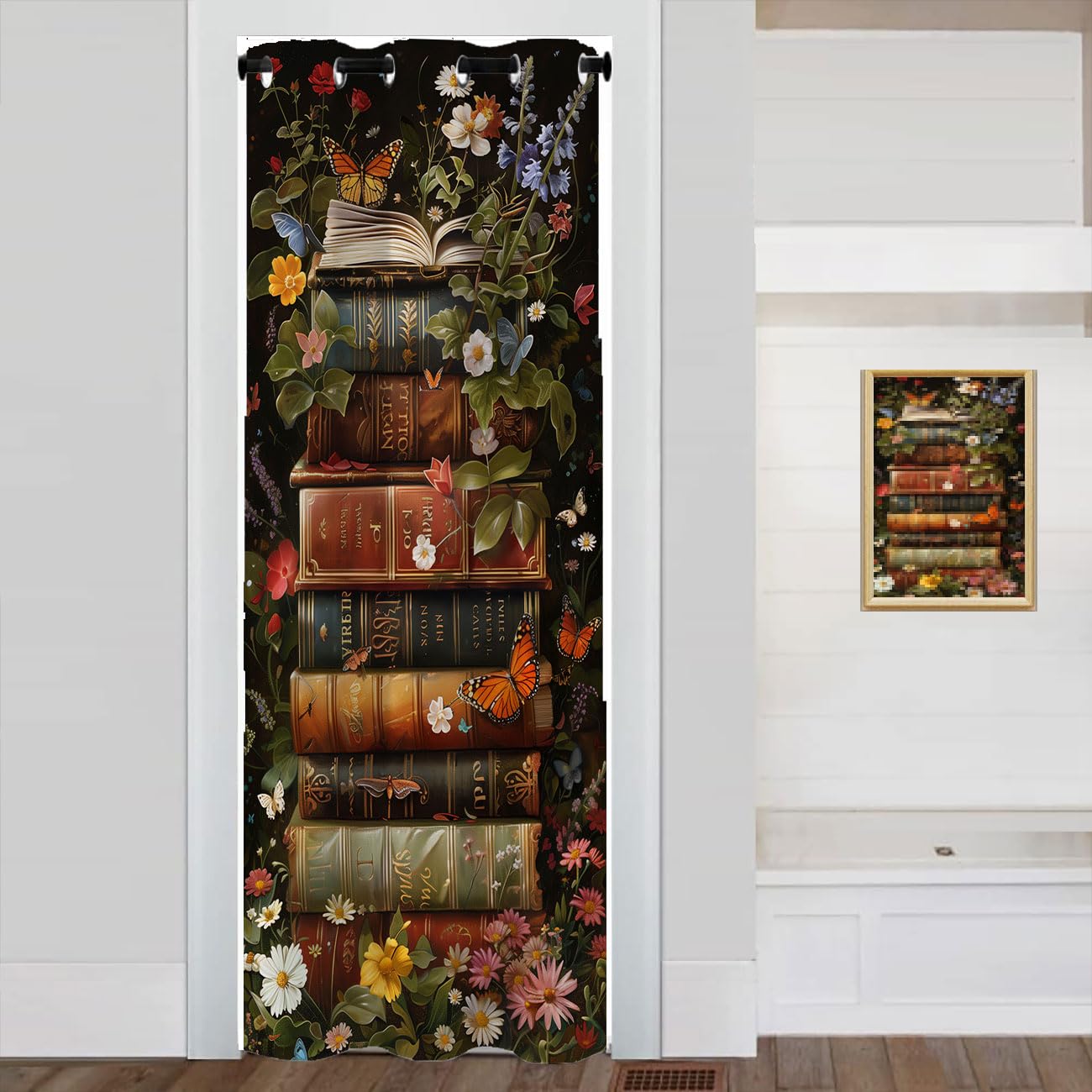 WUMINMIN Butterfly Door Curtain for Doorway, Books Floral Butterfly Fairytale Room Divider Curtain for Kids Boys Girls Teens Room Decor, 1 Panel 42" W