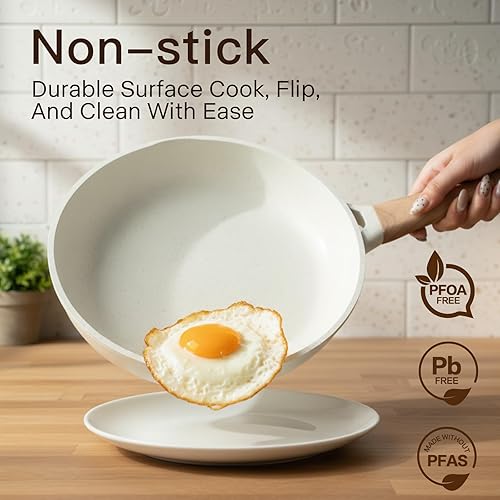 Miniatura 3 de Juego de ollas y sartenes antiadherentes, no tóxicos, 22 piezas de utensilios de cocina de cerámica, ollas y sartenes antiadherentes con tapa,