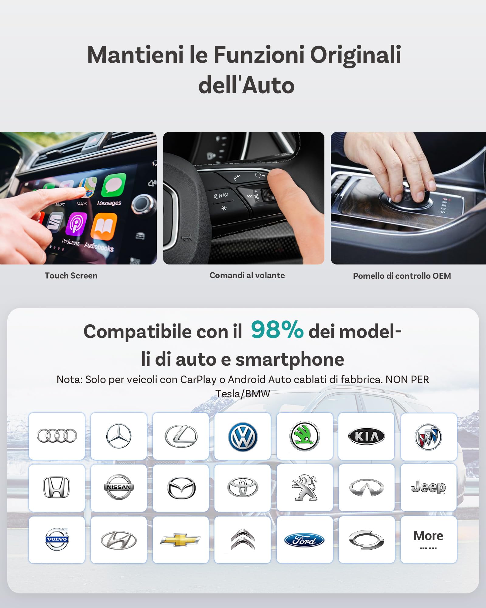 OTTOCAST OttoAibox E2 2026 AI Box, 3-in-1 CarPlay e Android Auto Wireless Android 13 Streaming Box, Adattatore CarPlay Wireless Dual WiFi, Schermo Diviso, Bluetooth 5.0, Aggiornamento FOTA