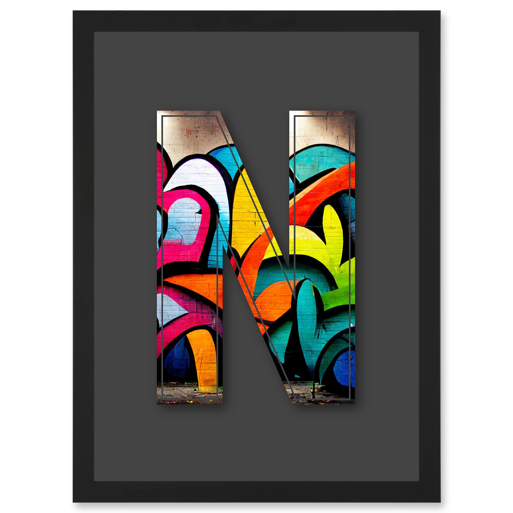 Letter N Tagging Multicoloured Graffiti Alphabet Initial Framed A4 Art Print
