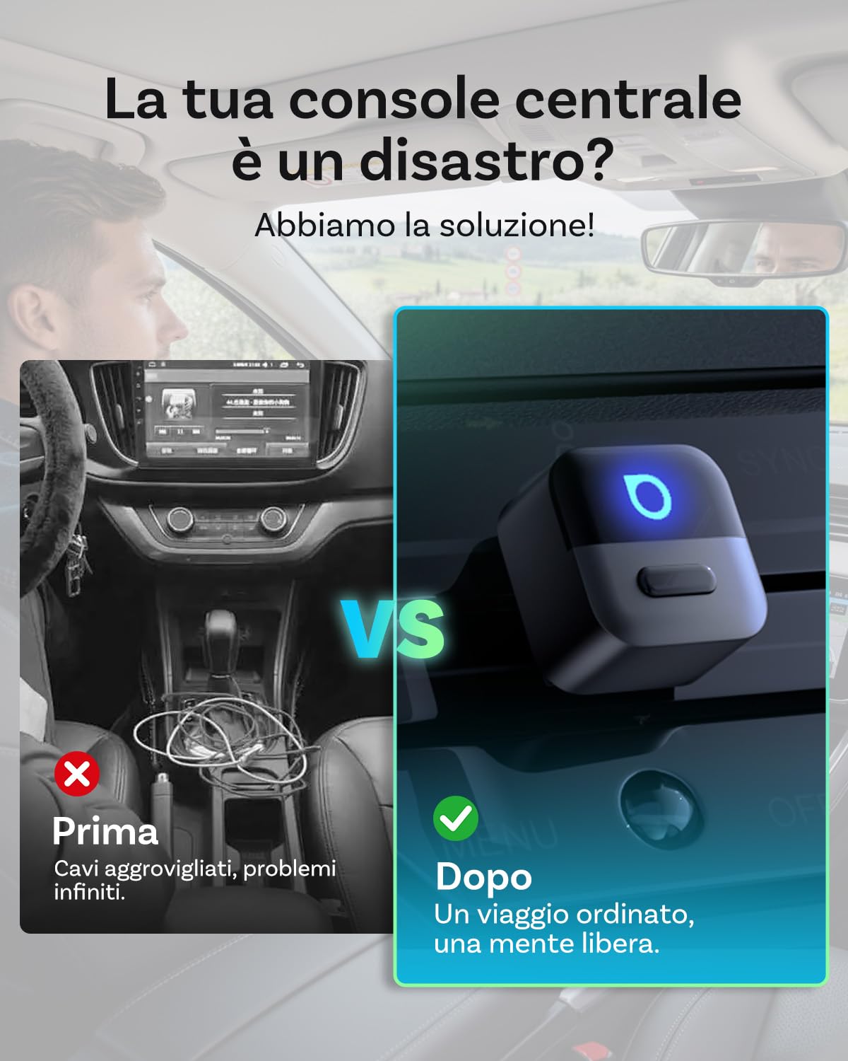 OTTOCAST Mini Pico 2026 Aggiornato, Adattatore Wireless 2 in 1 CarPlay e Android Auto con Adattatore USB-A/C, Cambio Telefono con un Solo Pulsante, Connessione Veloce per Telefoni iOS 10+ Android 11+