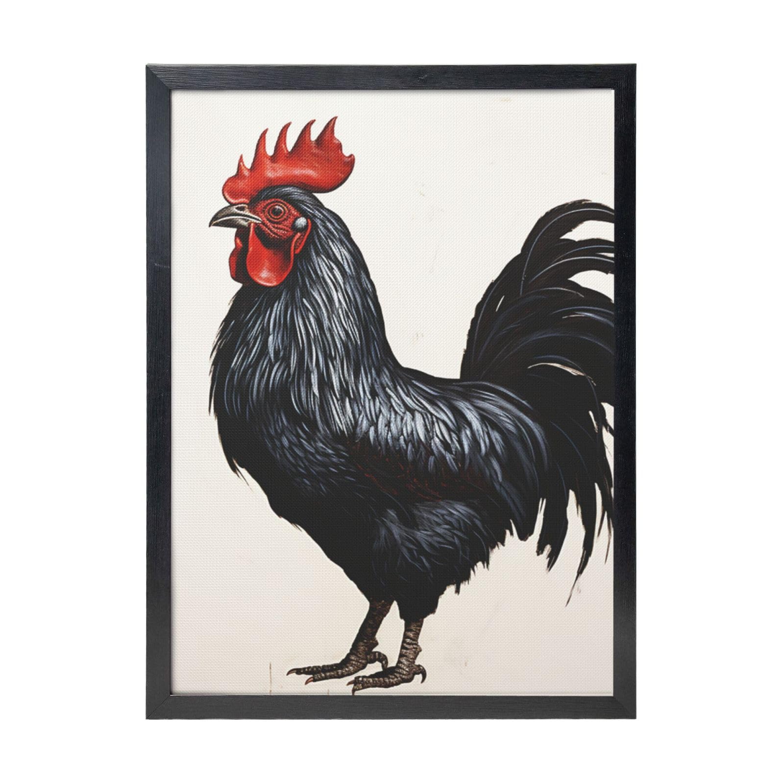 Framed Wall Art - Decorative Canvas Painting Black Rooster Pictures Poster Aesthetic Modern Prints Artwork for Bedroom Office Wall Decor Ready To Hang 12x16 in