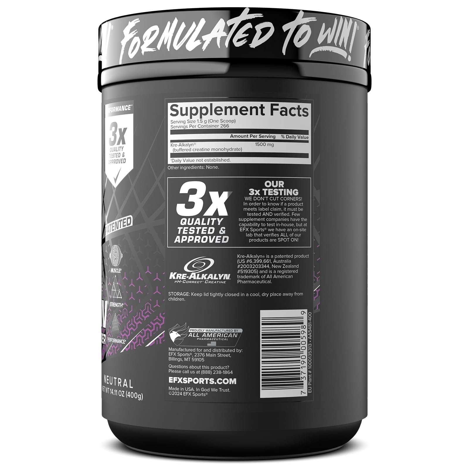 EFX Sports Kre-Alkalyn EFX Powder | pH Correct Creatine Monohydrate Powder Supplement | Strength, Muscle Growth & Performance | 266 Servings (Unflavored) — Amazon image 9