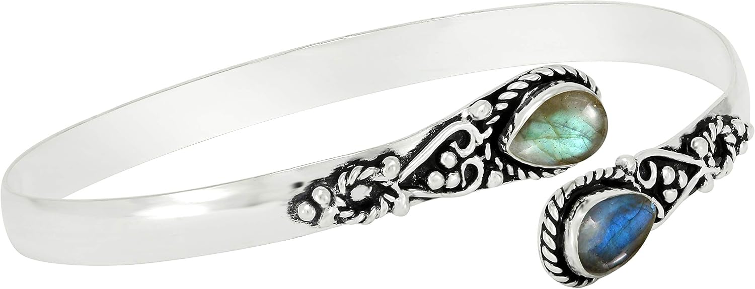 Pear Shape Natural Gemstones Open Bangle Adjustable Bracelet for Women image 2