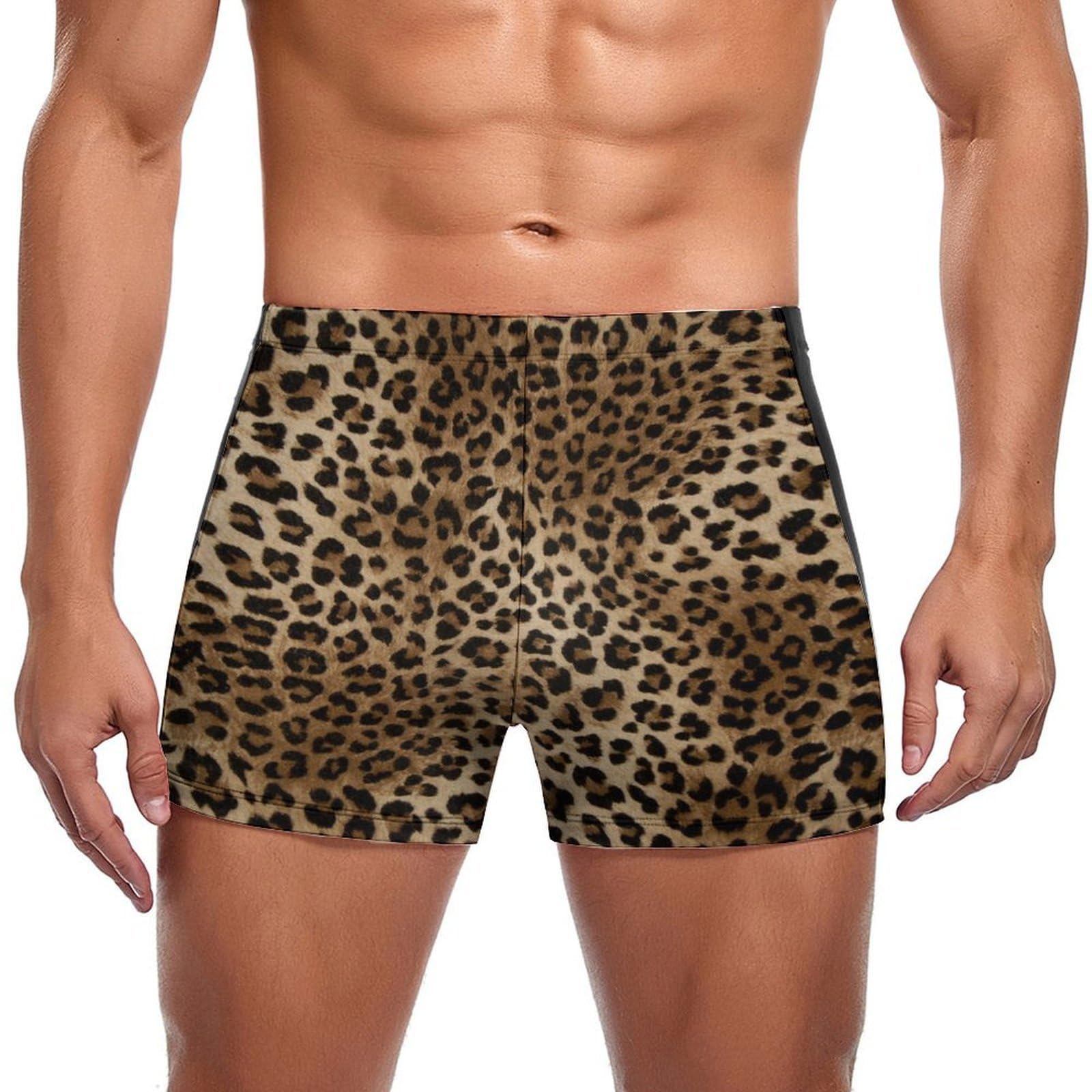 fkgvwo Leopard Print Men's Square Leg Swim Briefs Swimming Trunks Swimsuit Swimwear