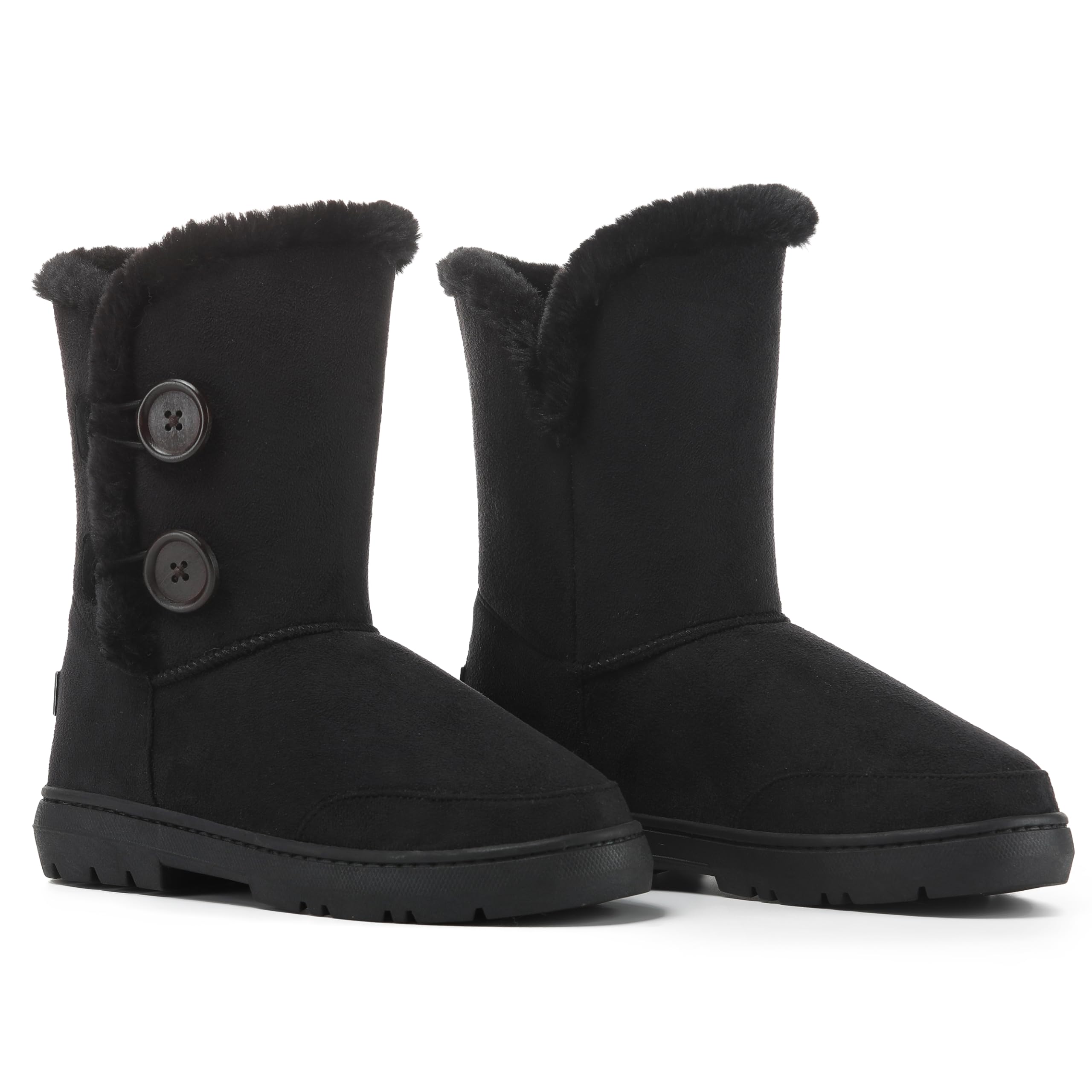 Holly Womens Twin Button Fully Fur Lined Waterproof Winter Snow Boots , Black , 7 UK